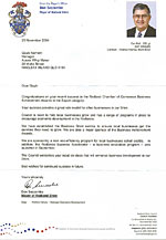 Congratulation letter from  Don Seccombe – Mayor Redland Shire Council 